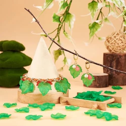Craftdady Transparent Frosted Green Acrylic Maple Leaf Pendant 24x22.5mm | DIY Jewelry Charm thumbnail 2
