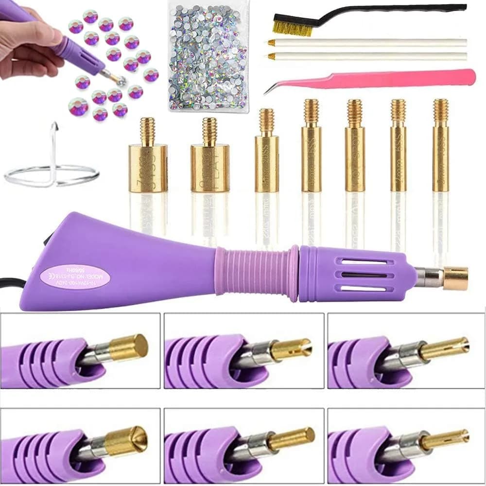 Allber Hotfix Applicator Wand Kit with AB Crystal Rhinestones & 7 Tips | Universal Voltage 110-240V