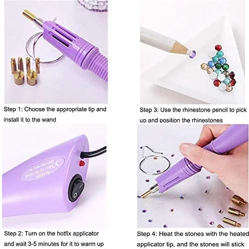 Allber Hotfix Applicator Wand Kit with AB Crystal Rhinestones & 7 Tips | Universal Voltage 110-240V thumbnail 4