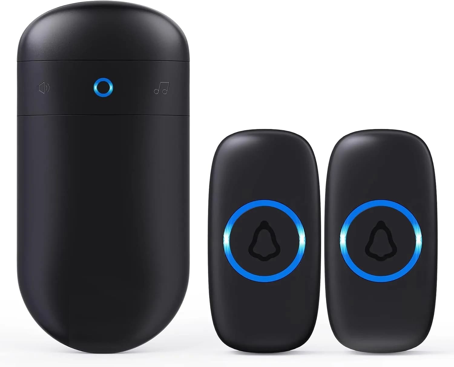 SECRUI Wireless Doorbell Kit with 2 Push Buttons & 1 Receiver | 1000ft Range, 58 Chimes, IP55 Waterproof, Black