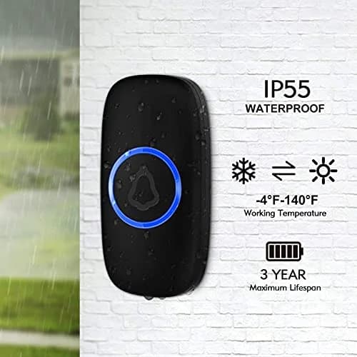SECRUI Wireless Doorbell Kit with 2 Push Buttons & 1 Receiver | 1000ft Range, 58 Chimes, IP55 Waterproof, Black thumbnail 4