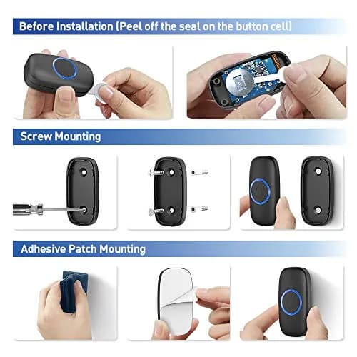 SECRUI Wireless Doorbell Kit with 2 Push Buttons & 1 Receiver | 1000ft Range, 58 Chimes, IP55 Waterproof, Black thumbnail 8