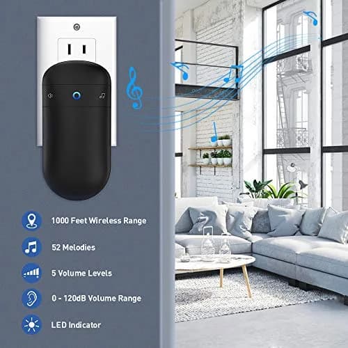 SECRUI Wireless Doorbell Kit with 2 Push Buttons & 1 Receiver | 1000ft Range, 58 Chimes, IP55 Waterproof, Black thumbnail 3