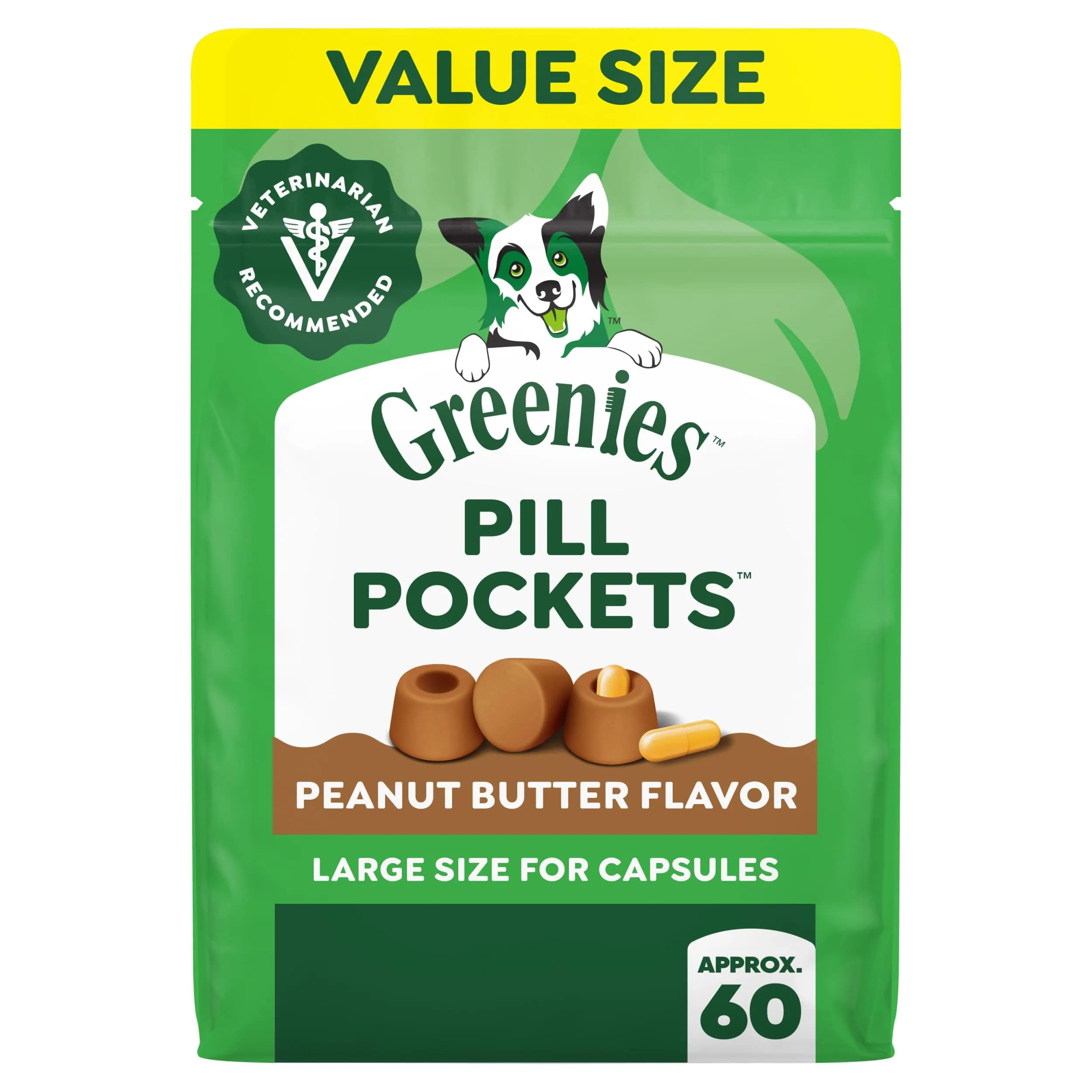 Greenies Pill Pockets Peanut Butter Dog Treats, 60 Count (15.8 oz / 448 g) | Vet-Recommended for Large Dogs - main product image