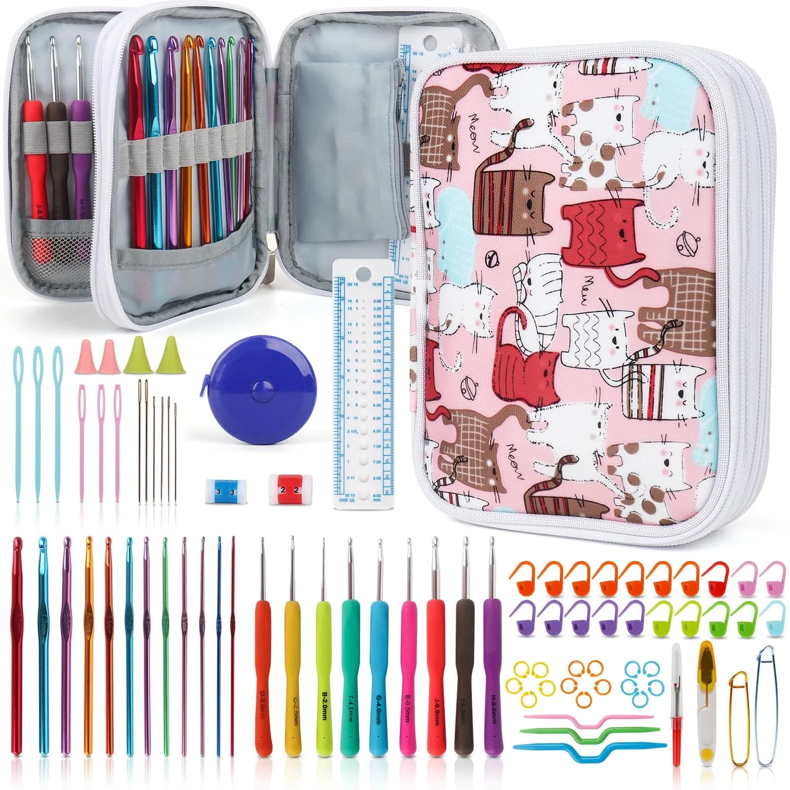 Katech Ergonomic Crochet Hooks Set with Case, 85-Piece | Assorted Sizes 2mm-8mm - main product image