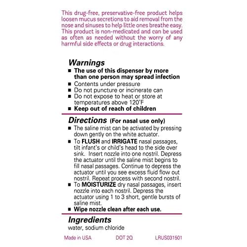 Little Remedies Sterile Baby Saline Nasal Mist 3 Fl Oz (88.7 ml) | Safe for Newborns, Drug-Free Nasal Relief thumbnail 6