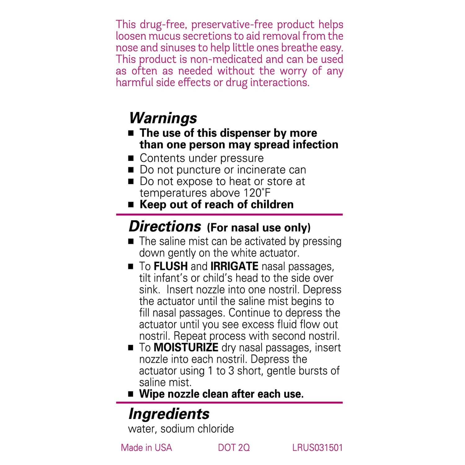 Little Remedies Sterile Baby Saline Nasal Mist 3 Fl Oz (88.7 ml) | Safe for Newborns, Drug-Free Nasal Relief - view 6