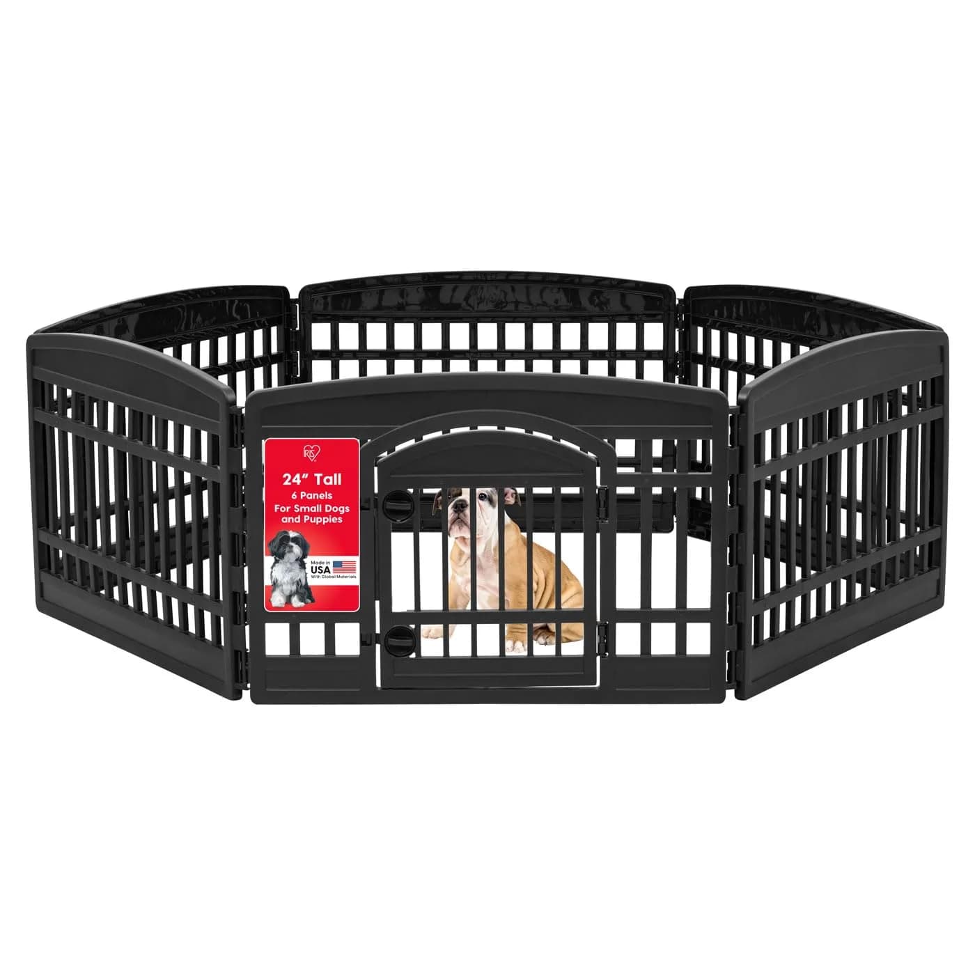 IRIS USA 6-Panel Dog Playpen, Pet Enclosure, Black | Versatile Indoor & Outdoor Pet Yard — Black