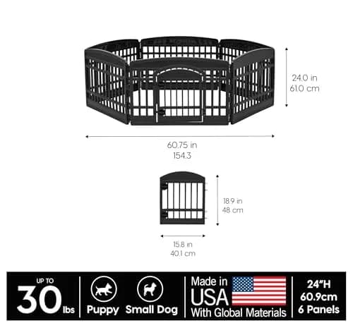 IRIS USA 6-Panel Dog Playpen, Pet Enclosure, Black | Versatile Indoor & Outdoor Pet Yard thumbnail 3