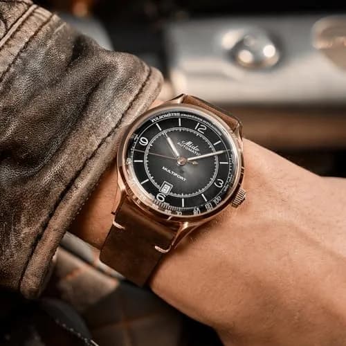 MIDO Multifort Patrimony Swiss Automatic Watch for Men - Black Dial - 40mm Stainless Steel Case with Rose Gold-Color PVD Coating - Brown Leather Strap thumbnail 2
