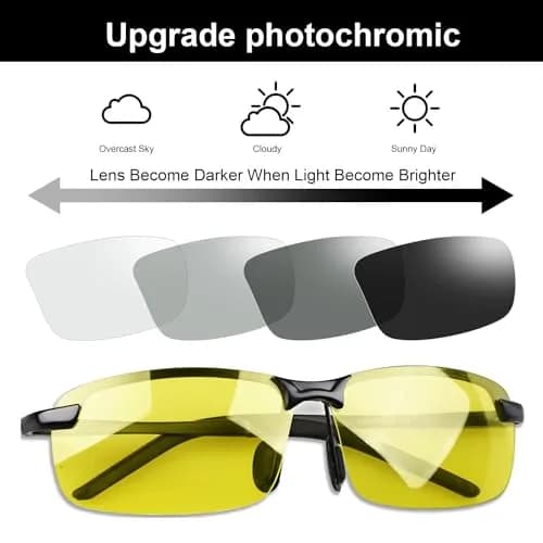 YIMI Polarized Photochromic Sunglasses, Black Frame Yellow Lens | UV400 Adaptive Outdoor Eyewear thumbnail 3