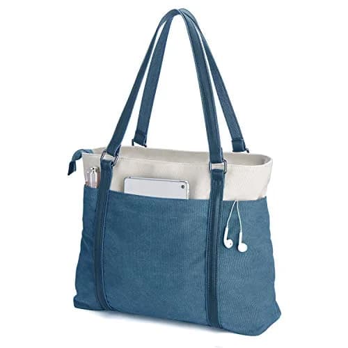 BAG WIZARD Laptop Tote Bag for Women, 15.6 Inch Blue Canvas Work Bag with Laptop Compartment and Zipper | 14 Liters Capacity thumbnail 1