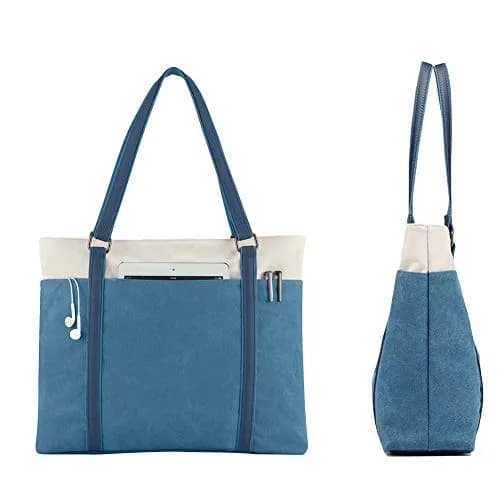 BAG WIZARD Laptop Tote Bag for Women, 15.6 Inch Blue Canvas Work Bag with Laptop Compartment and Zipper | 14 Liters Capacity thumbnail 7