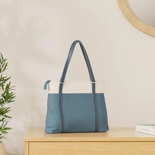 BAG WIZARD Laptop Tote Bag for Women, 15.6 Inch Blue Canvas Work Bag with Laptop Compartment and Zipper | 14 Liters Capacity thumbnail 3