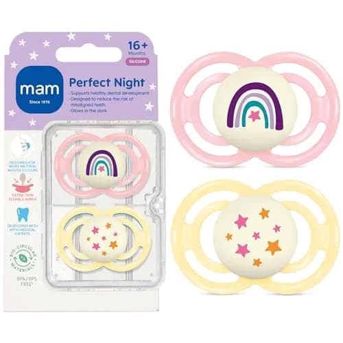 MAM Perfect Baby Premium Pacifier 16+ Months, Extra Thin Nipple, 2 Count | Developed with Orthodontists & Pediatric Dentists thumbnail 1