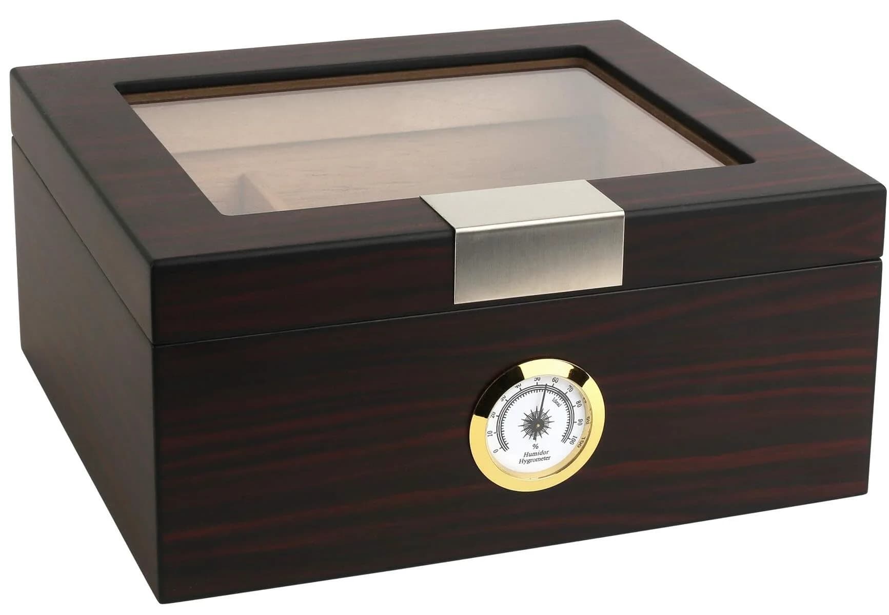Mantello Cigars Premium Cigar Humidor for 25-50 Cigars - Walnut-Analog Glass Top Cedar Lined Box | Holds 25-50 Cigars - main product image