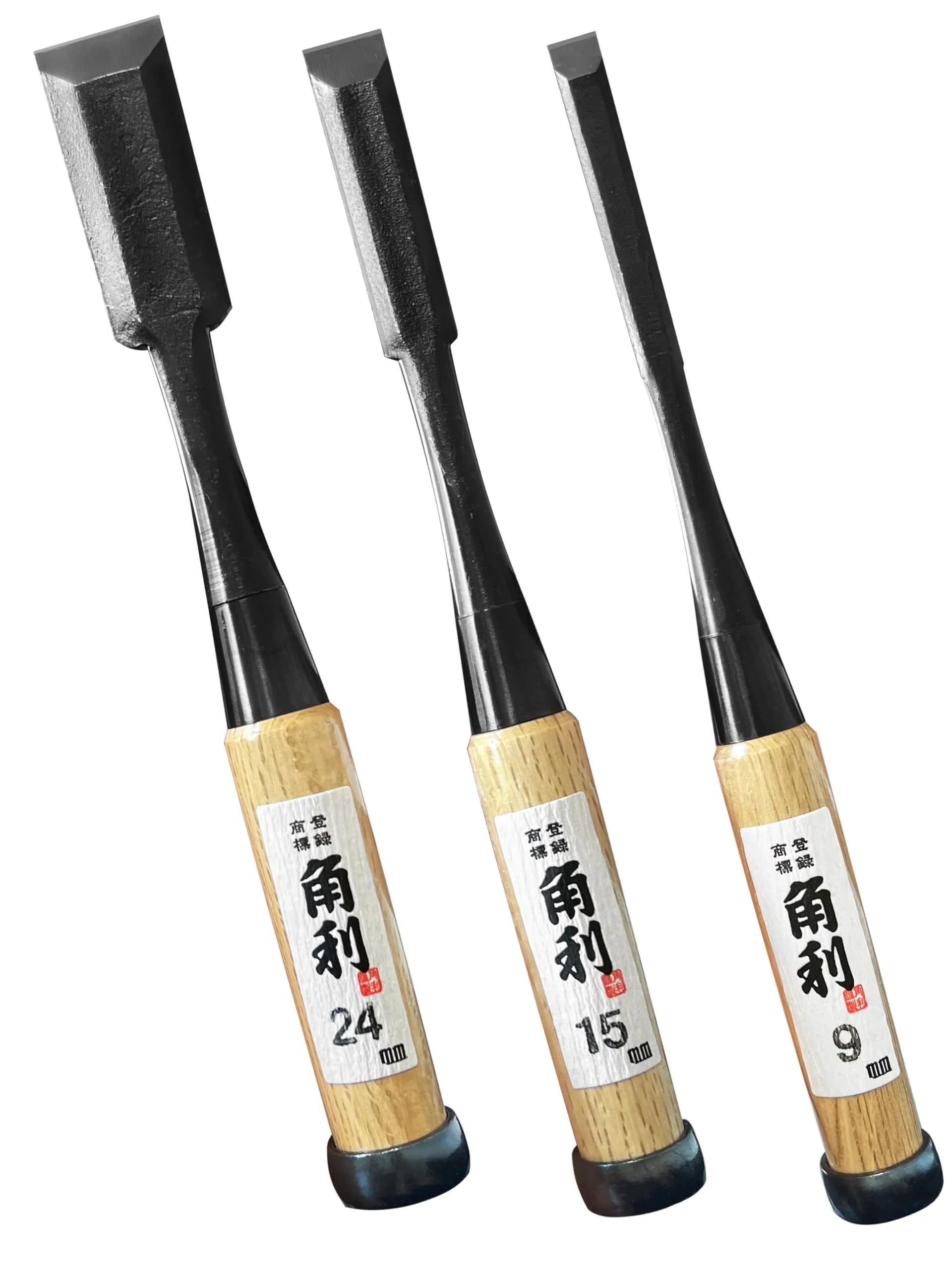 KAKURI Japanese Wood Chisel Set 3 Piece 9mm, 15mm, 24mm | Sharp Carbon Steel Blades for Woodworking