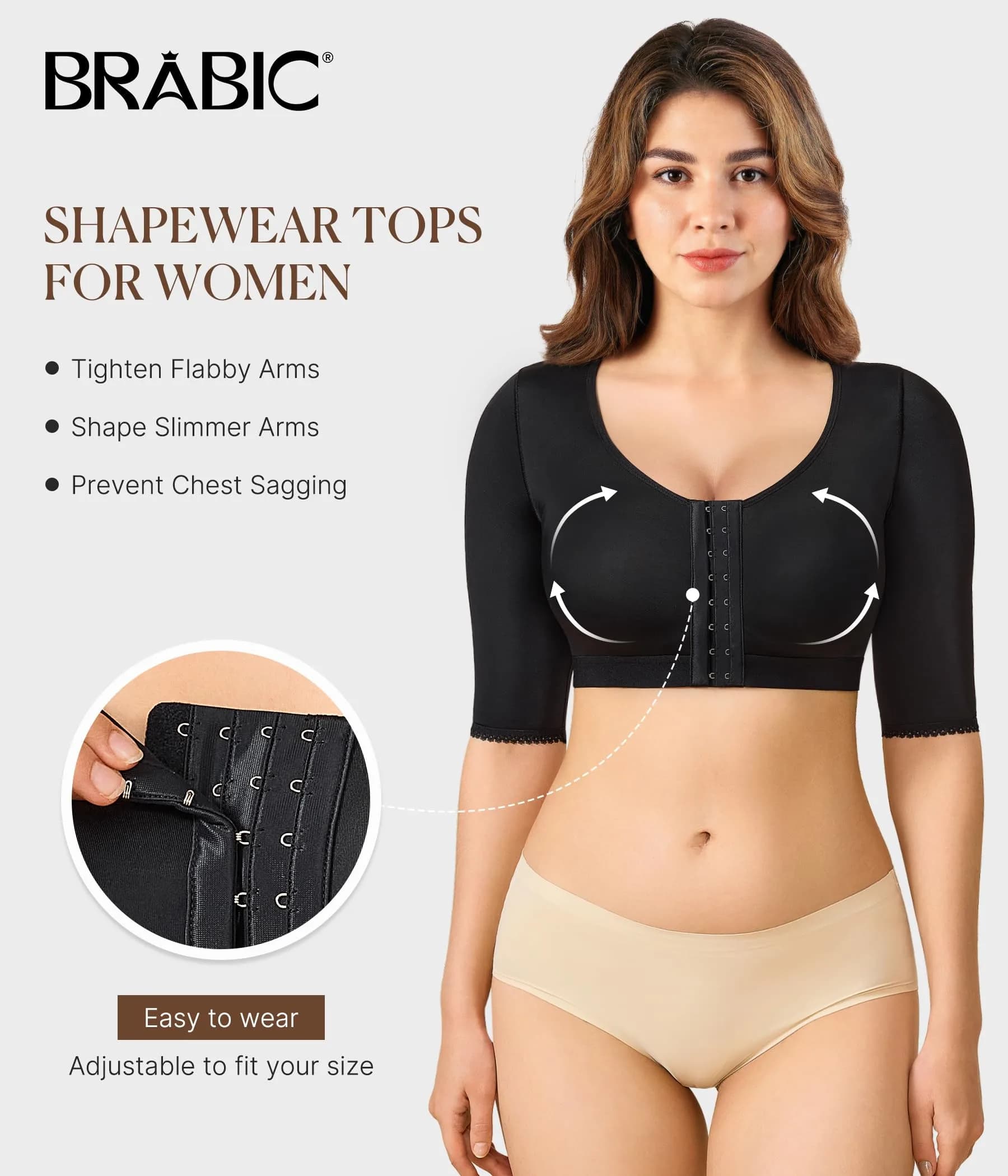 BRABIC Women's Arm Compression Shaper Top with Post Surgery Support Bra - Black, 2XL - view 2