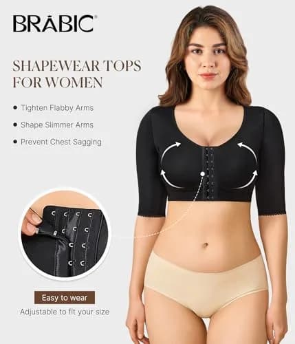 BRABIC Women's Arm Compression Shaper Top with Post Surgery Support Bra - Black, 2XL thumbnail 2