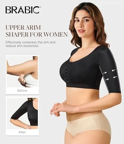 BRABIC Women's Arm Compression Shaper Top with Post Surgery Support Bra - Black, 2XL thumbnail 3