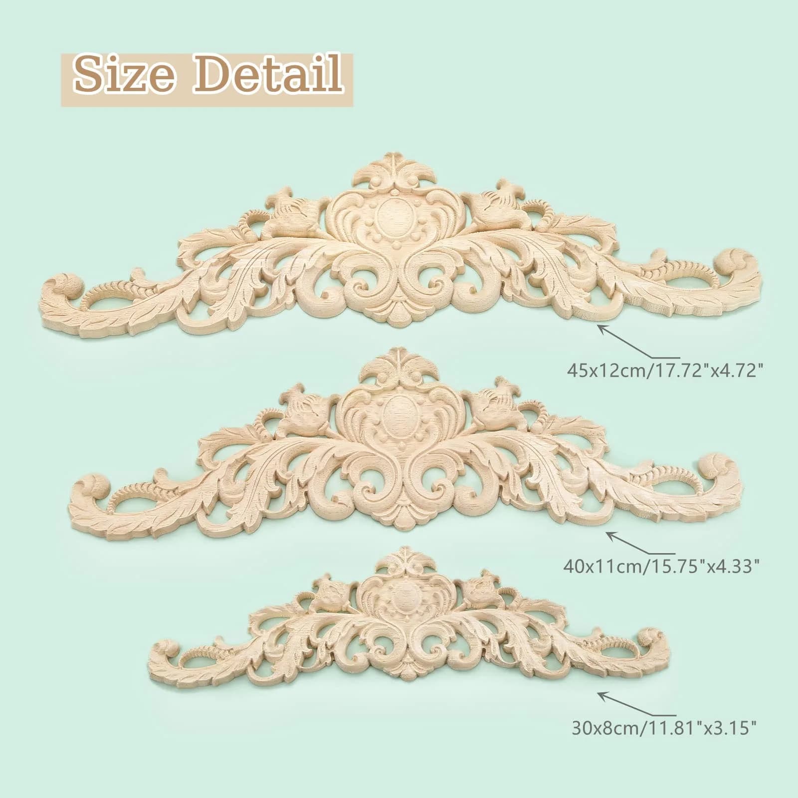 MUXSAM Wood Carved Appliques 40cm (15.75"x4.33") | Vintage Furniture Decals for DIY Projects - view 3