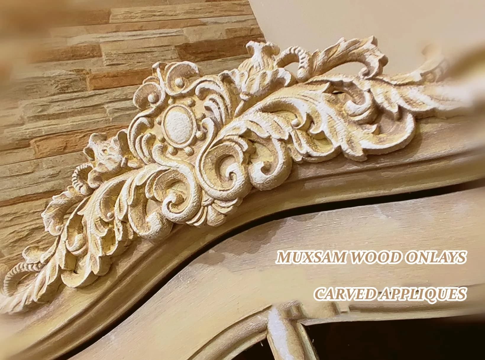 MUXSAM Wood Carved Appliques 40cm (15.75"x4.33") | Vintage Furniture Decals for DIY Projects - view 4