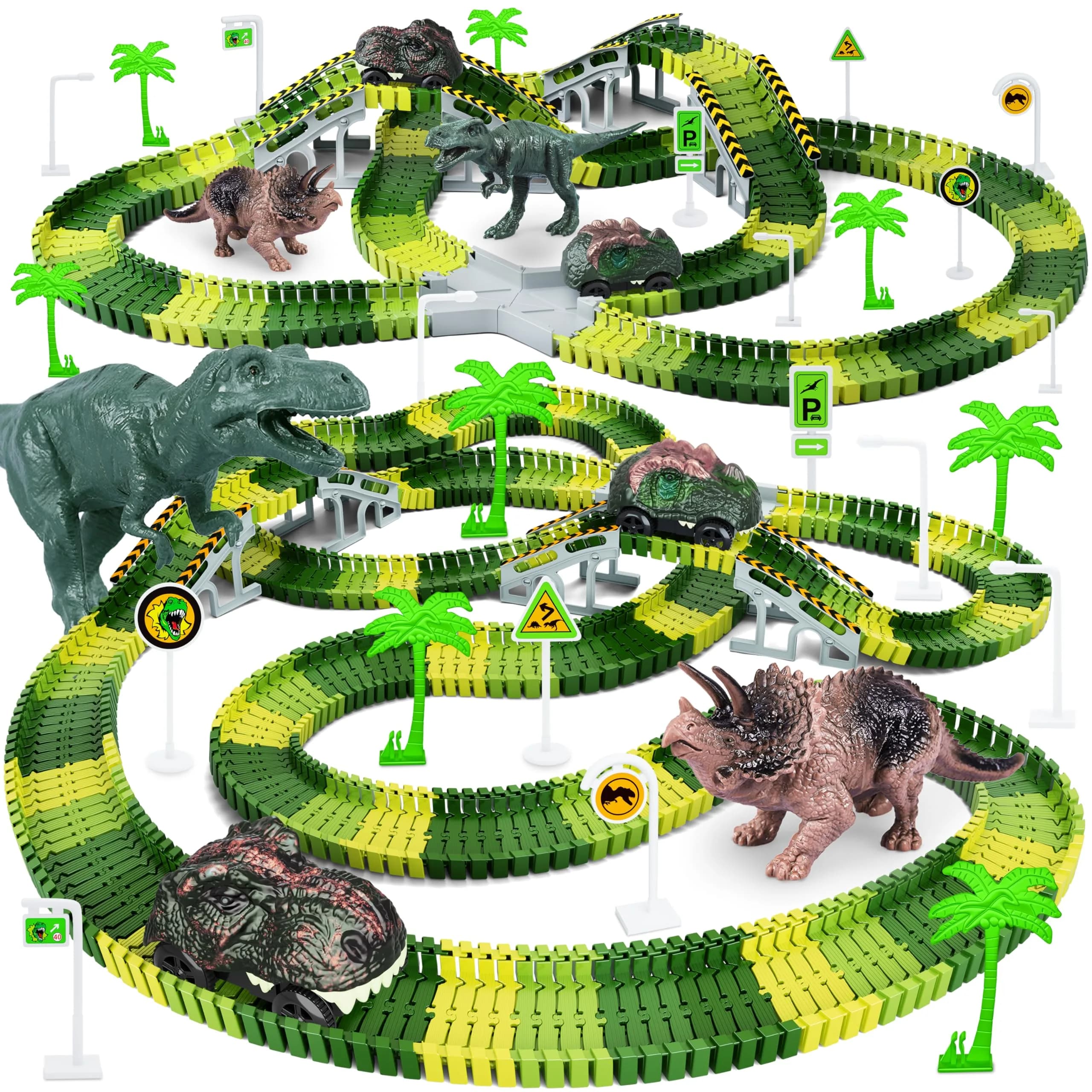 Toyk Dinosaur Toys Create A Dinosaur World Road Race | Dinosaur Track Playset for Kids
