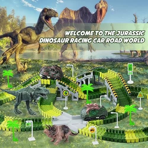 Toyk Dinosaur Toys Create A Dinosaur World Road Race | Dinosaur Track Playset for Kids thumbnail 6