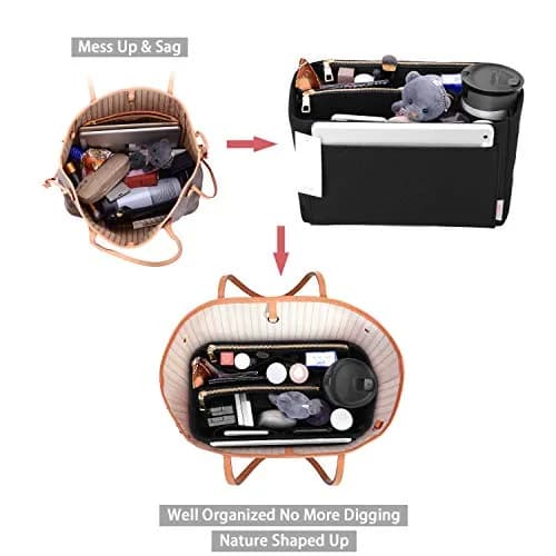 ZTUJO Large Felt Purse Organizer for Handbags & Totes | 8-Pocket, Removable Middle, Fits Speedy & Neverfull (Black) thumbnail 5
