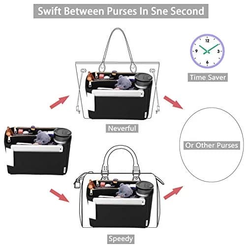 ZTUJO Large Felt Purse Organizer for Handbags & Totes | 8-Pocket, Removable Middle, Fits Speedy & Neverfull (Black) thumbnail 6
