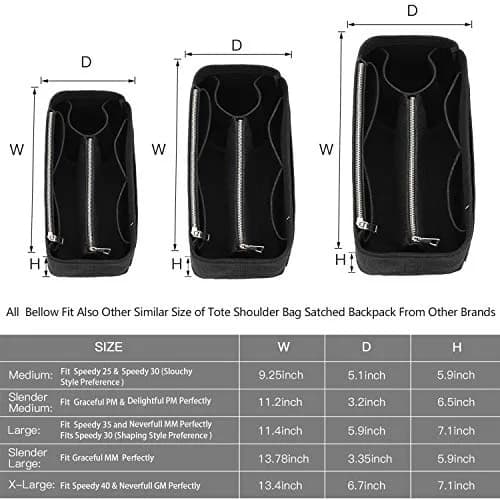 ZTUJO Large Felt Purse Organizer for Handbags & Totes | 8-Pocket, Removable Middle, Fits Speedy & Neverfull (Black) thumbnail 3