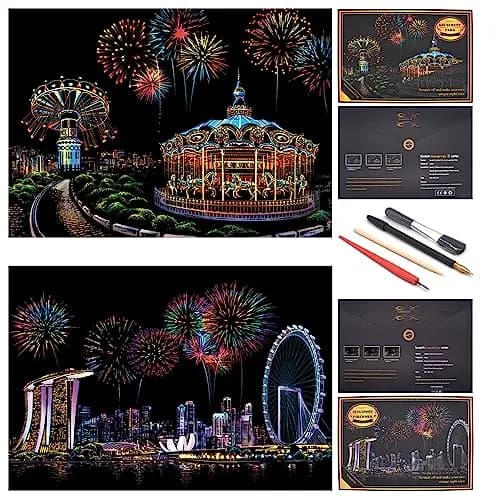 BOTEEN Scratch Rainbow Painting Art Paper Amusement Park 40.5cm x 28.5cm (16''x11'') | Creative DIY Gifts & Arts Craft Kits thumbnail 1