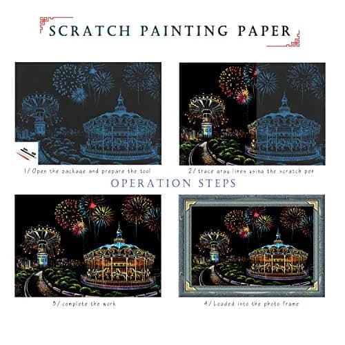 BOTEEN Scratch Rainbow Painting Art Paper Amusement Park 40.5cm x 28.5cm (16''x11'') | Creative DIY Gifts & Arts Craft Kits thumbnail 3