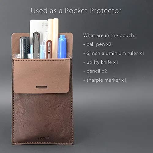 diodrio Leather Pocket Protector for Pens | Thick PU Leather, Holds 5 Pens, No Clip Breakage, for Shirts & Lab Coats (2 Pack) thumbnail 4