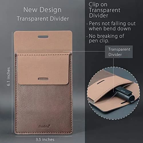 diodrio Leather Pocket Protector for Pens | Thick PU Leather, Holds 5 Pens, No Clip Breakage, for Shirts & Lab Coats (2 Pack) thumbnail 2