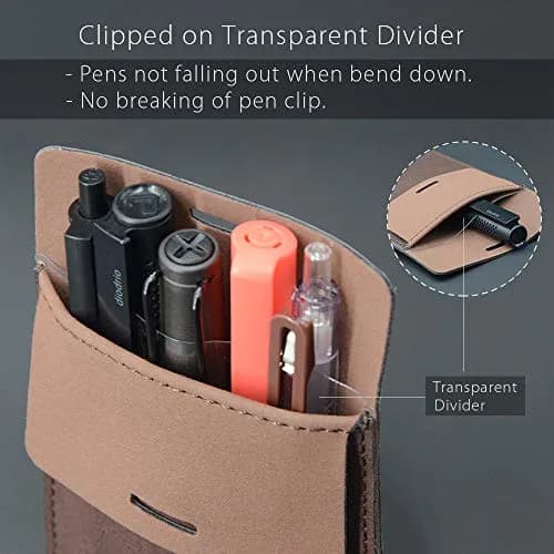 diodrio Leather Pocket Protector for Pens | Thick PU Leather, Holds 5 Pens, No Clip Breakage, for Shirts & Lab Coats (2 Pack) thumbnail 3