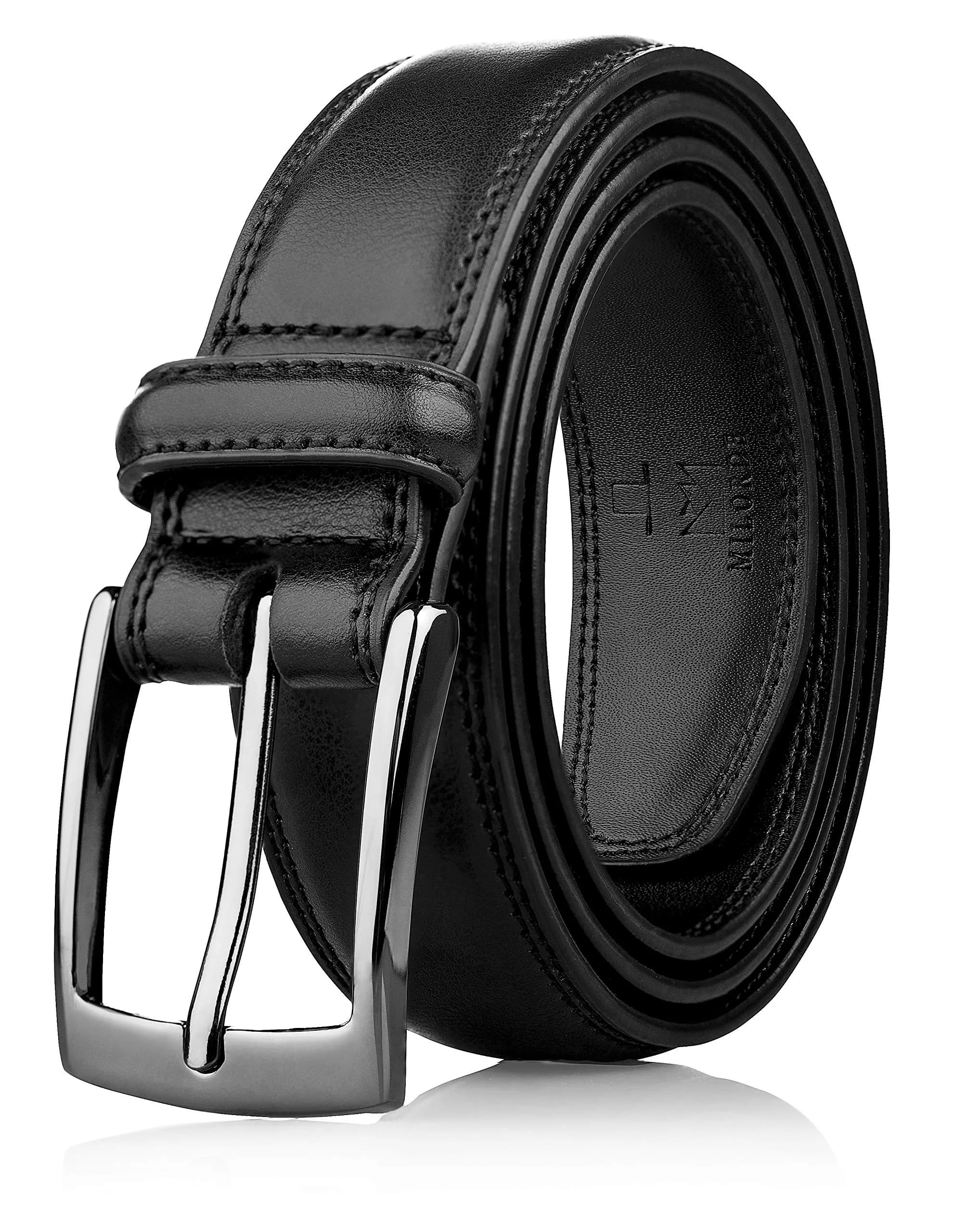 MILORDE Genuine Leather Belt for Men, Classic Smooth Finish, Black, Size 44 (Waist 42) | 33mm Strap Width