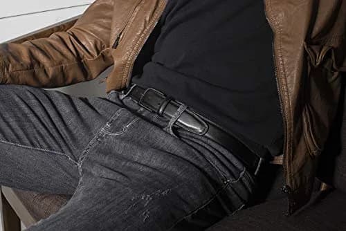 MILORDE Genuine Leather Belt for Men, Classic Smooth Finish, Black, Size 44 (Waist 42) | 33mm Strap Width thumbnail 2