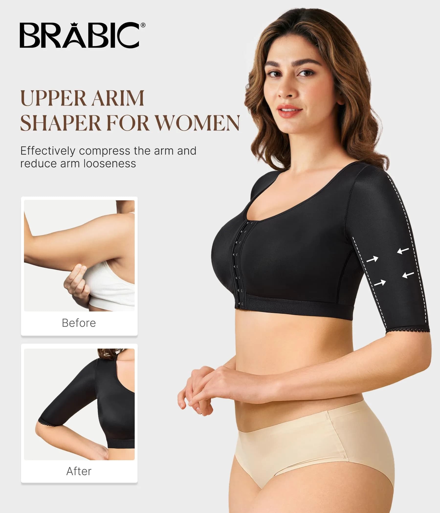 BRABIC Post Surgery Arm Compression Tank Top with Front Closure Bra - Black, 3XL | Slims Arms & Back Instantly - view 3