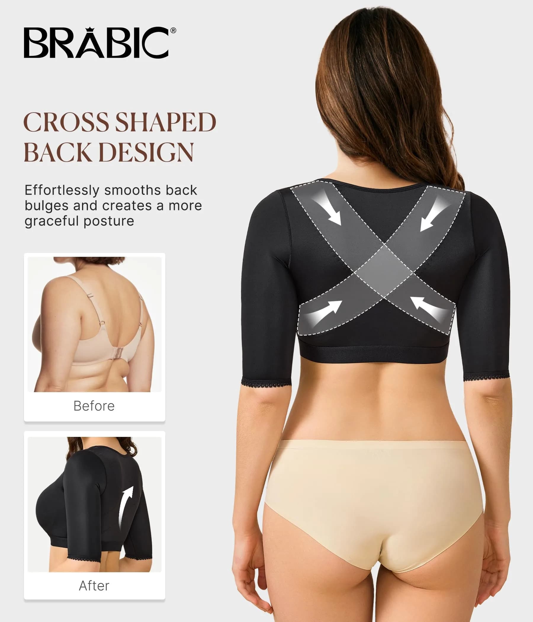 BRABIC Post Surgery Arm Compression Tank Top with Front Closure Bra - Black, 3XL | Slims Arms & Back Instantly - view 4