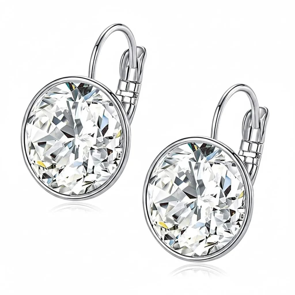 MDFUN White Bella Crystal Drop Earrings 12 mm (0.47 in) | Hypoallergenic 18K White Gold Plated Jewelry for Women — white bella -Round