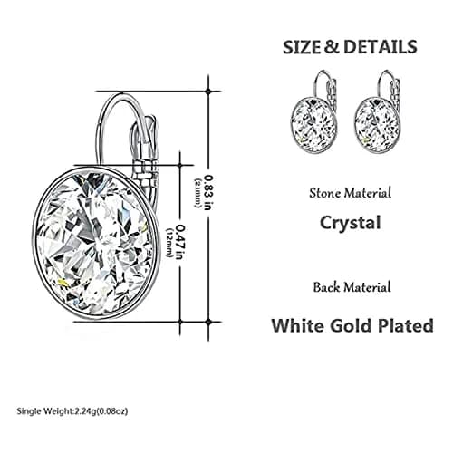 MDFUN Bella Crystal Drop Earrings Round for Women | 12mm (0.47 inch) White Crystals thumbnail 3