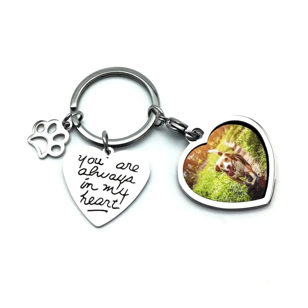 bouti1583 Pet Dog Remembrance Memorial Photo Frame Keychain | Heart-Shaped Stainless Steel Keepsake