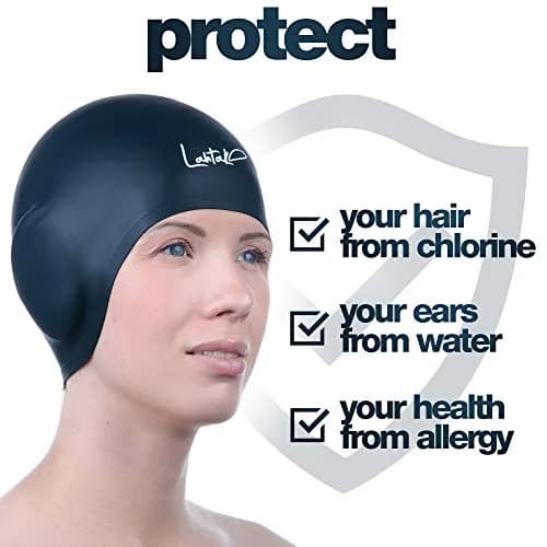Lahtak 3D Swim Cap with Ear Protection | Silicone Swim Cap for Adults & Teens thumbnail 3