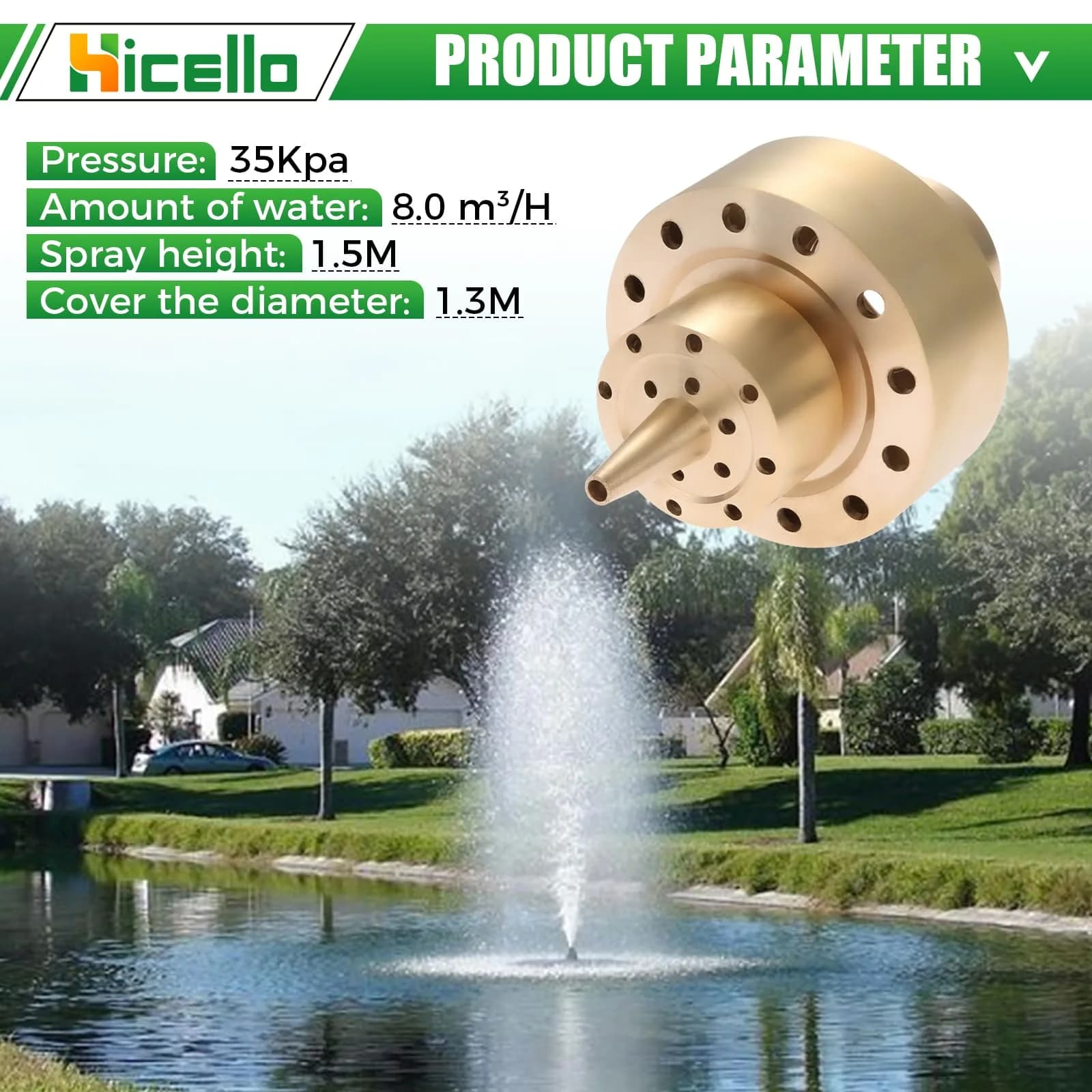 Hicello Brass Fountain Nozzle for Ponds & Water Gardens | 1 Inch (G1/DN25) Inlet, 1.26 Inch Outlet - view 4