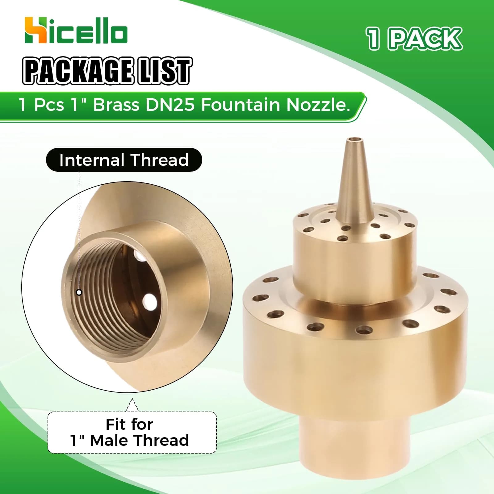 Hicello Brass Fountain Nozzle for Ponds & Water Gardens | 1 Inch (G1/DN25) Inlet, 1.26 Inch Outlet - view 2