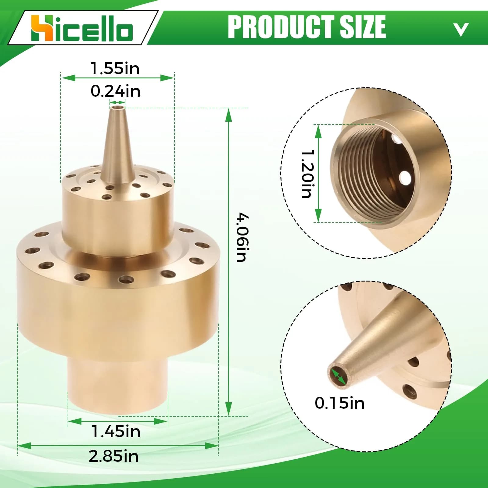 Hicello Brass Fountain Nozzle for Ponds & Water Gardens | 1 Inch (G1/DN25) Inlet, 1.26 Inch Outlet - view 3