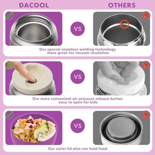 DaCool Insulated Food Jar 16 oz | Vacuum Stainless Steel Kids Thermo Leak Proof thumbnail 4