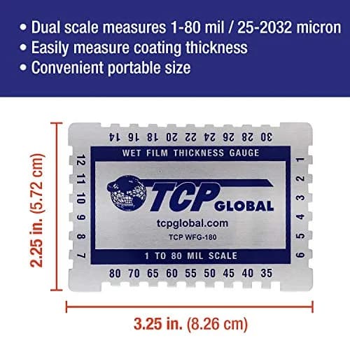 TCP Global Wet Film Thickness Gauge Comb 1-80 Mil Scale | Measures Paint & Coating Thickness thumbnail 2