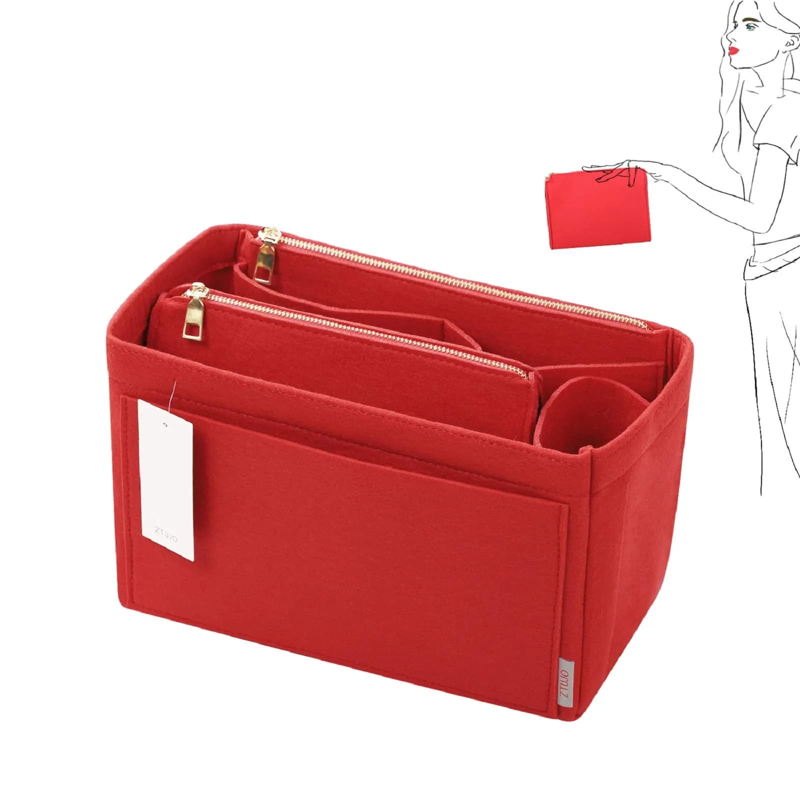 ZTUJO Purse Organizer Felt Bag Insert for Speedy, Neverfull, Graceful | 5 Sizes, Red thumbnail 1